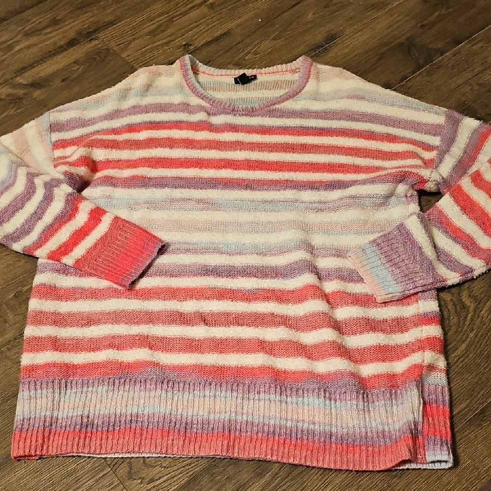 Torrid Pastel Striped Crew Neck Sweater Large Cable Knit Winter Size 1  Soft
